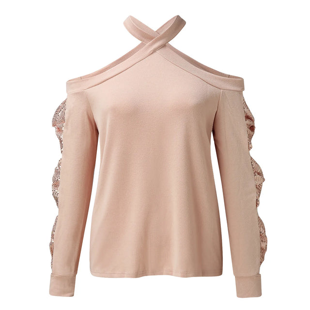 TouchUp And More Autumn Hollow Out Bowknot Sequined Tops