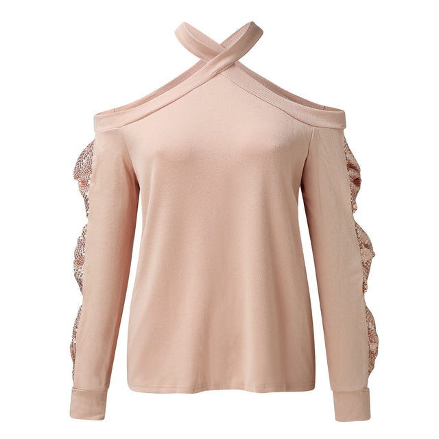 TouchUp And More Autumn Hollow Out Bowknot Sequined Tops