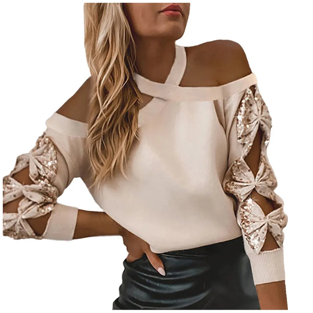TouchUp And More Autumn Hollow Out Bowknot Sequined Tops