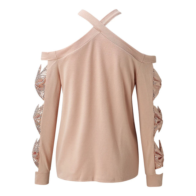 TouchUp And More Autumn Hollow Out Bowknot Sequined Tops