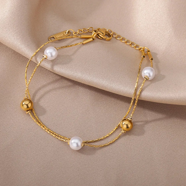 TouchUp And More Gold Pearl Double Chain Bracelet