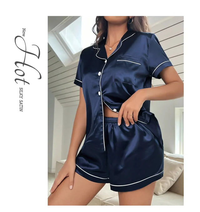 TouchUp And More Summer Silk Satin Pajamas Set