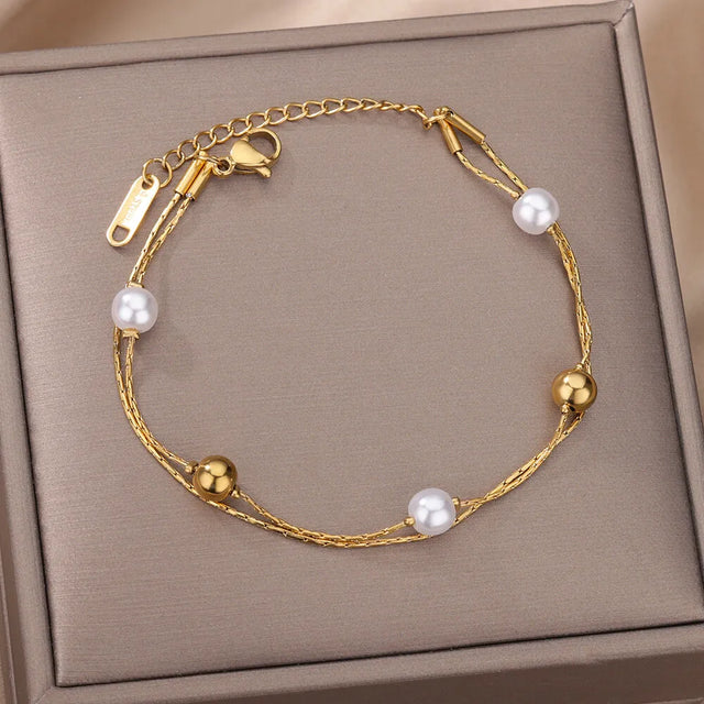 TouchUp And More Gold Pearl Double Chain Bracelet