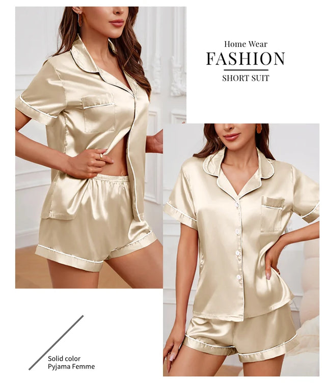 TouchUp And More Summer Silk Satin Pajamas Set