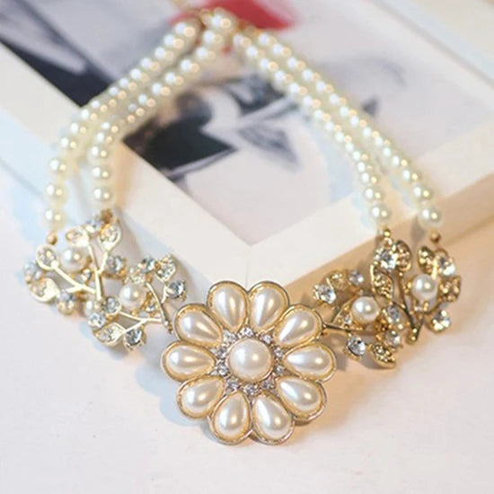 TouchUp And More Bohemian Pearl Flower Choker Necklace