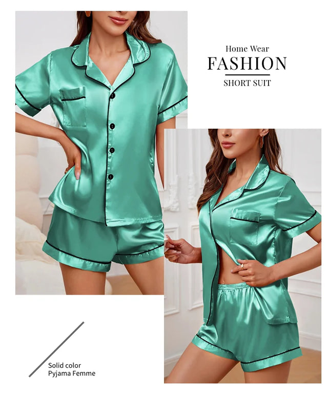 TouchUp And More Summer Silk Satin Pajamas Set