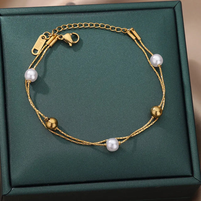TouchUp And More Gold Pearl Double Chain Bracelet