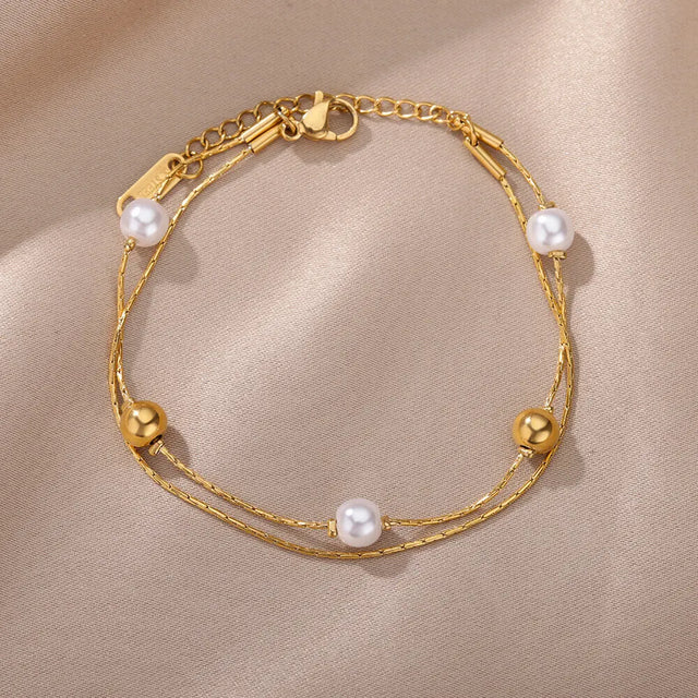 TouchUp And More Gold Pearl Double Chain Bracelet