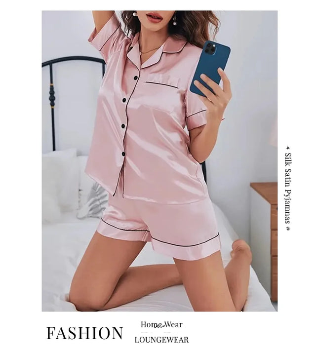 TouchUp And More Summer Silk Satin Pajamas Set