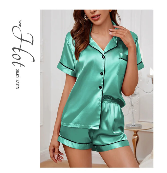 TouchUp And More Summer Silk Satin Pajamas Set