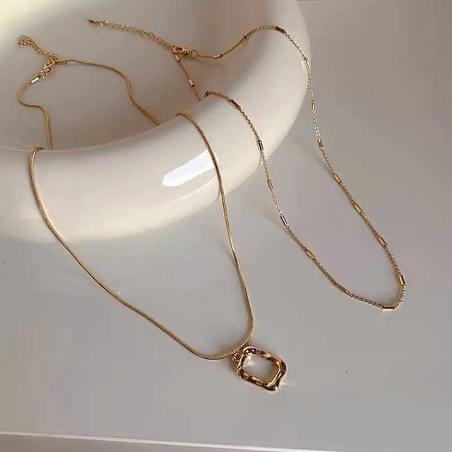 TouchUp And More Gold Plated Rectangle Pendant Necklace Set